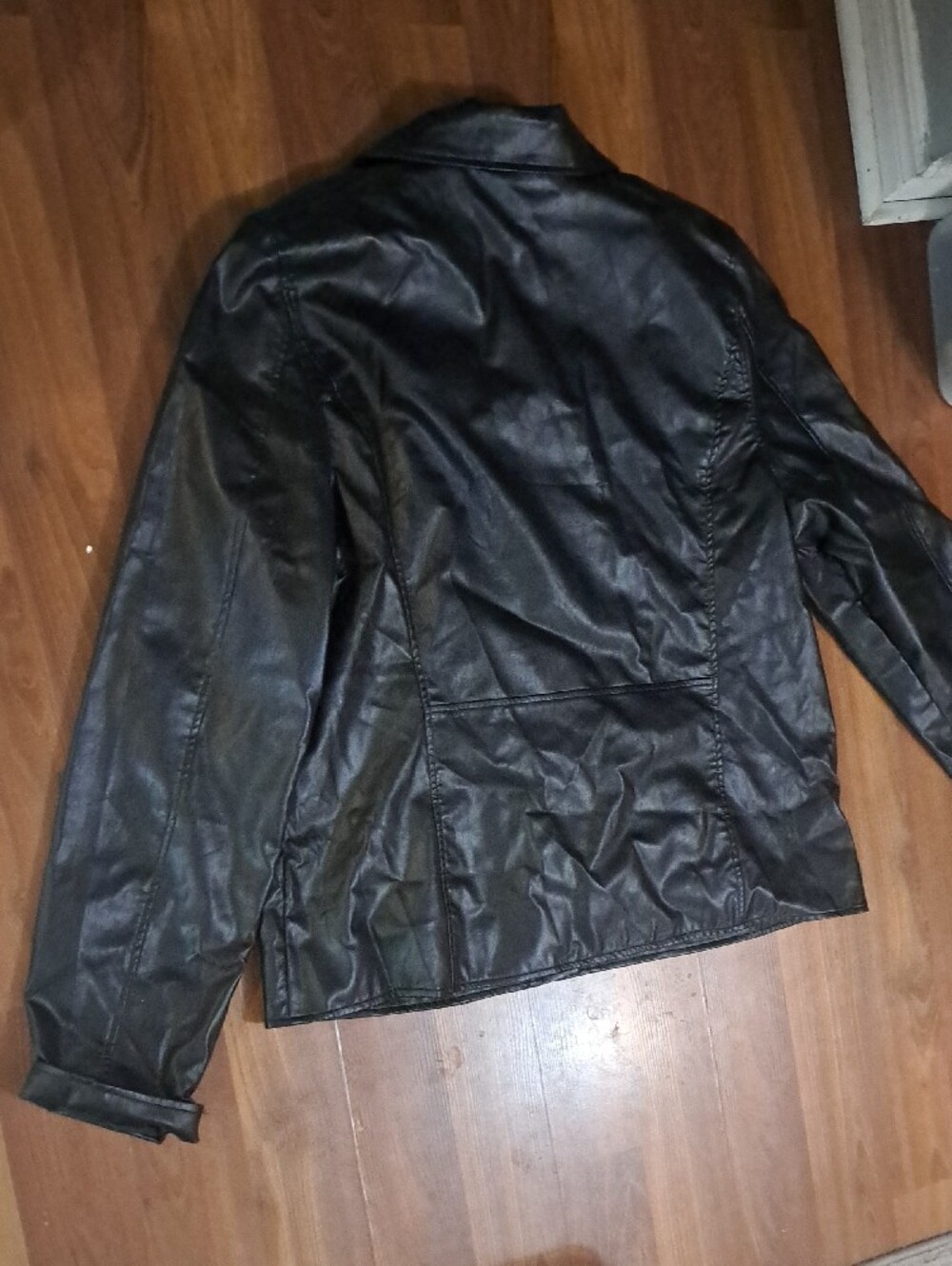 Women’s Black Faux Leather Moto Jacket with Zip Pockets - Picture 7 of 7